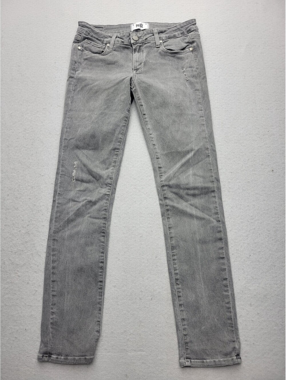 Paige Women's Jeans Size 27 Gray Skinny Light Wash Cotton Blend Low Distressed